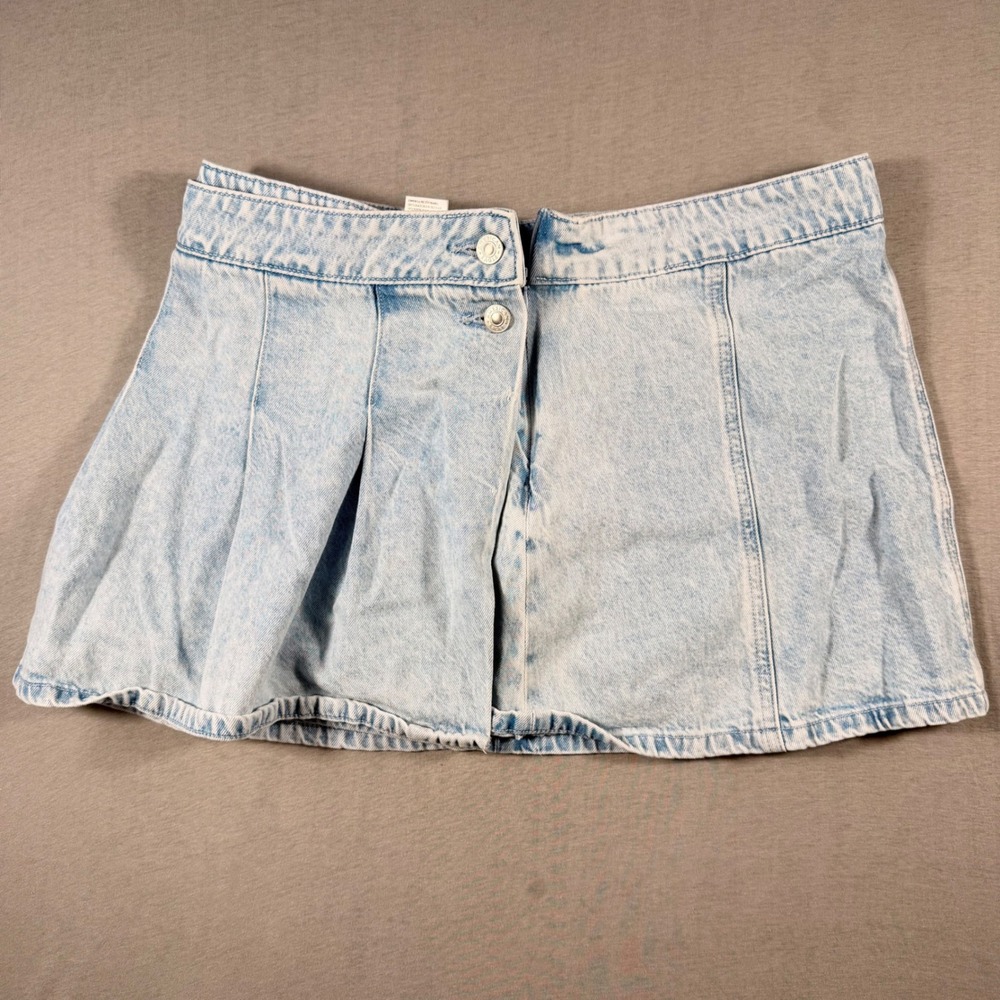 American Eagle Light Acid Wash Pleated Denim Mini Skort Womens 10 Cotton y2k